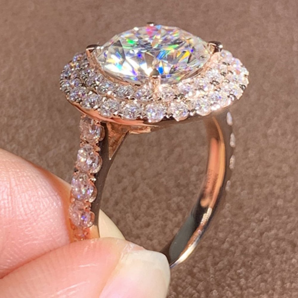 🎁 Super Large Round Shiny CZ Hollow Luxury Rose Gold Plated Ring, UNVN12023